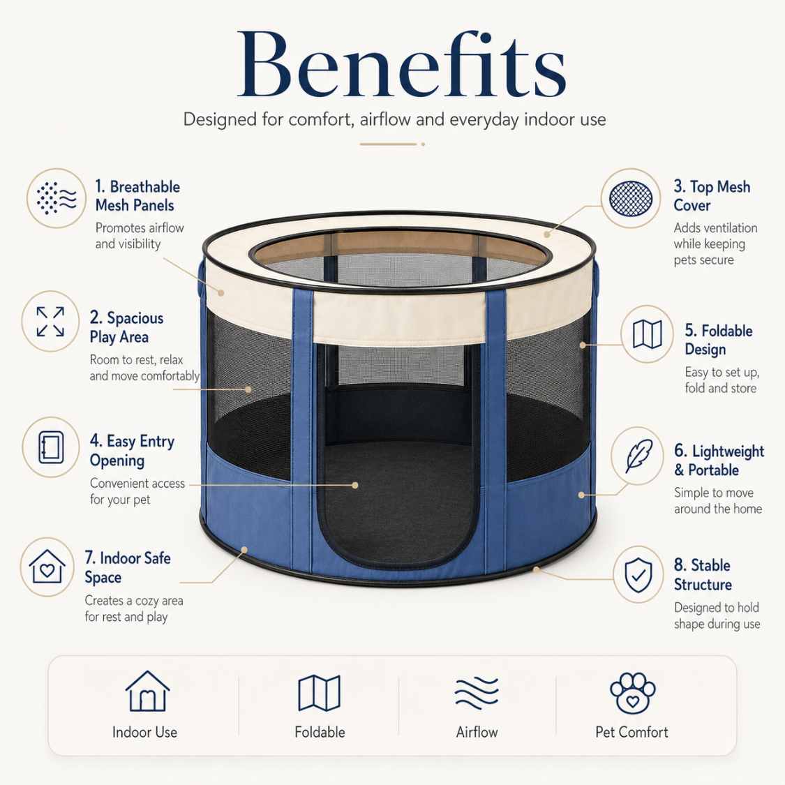 Foldable Pet Playpen Tent For Cats & Small Dogs