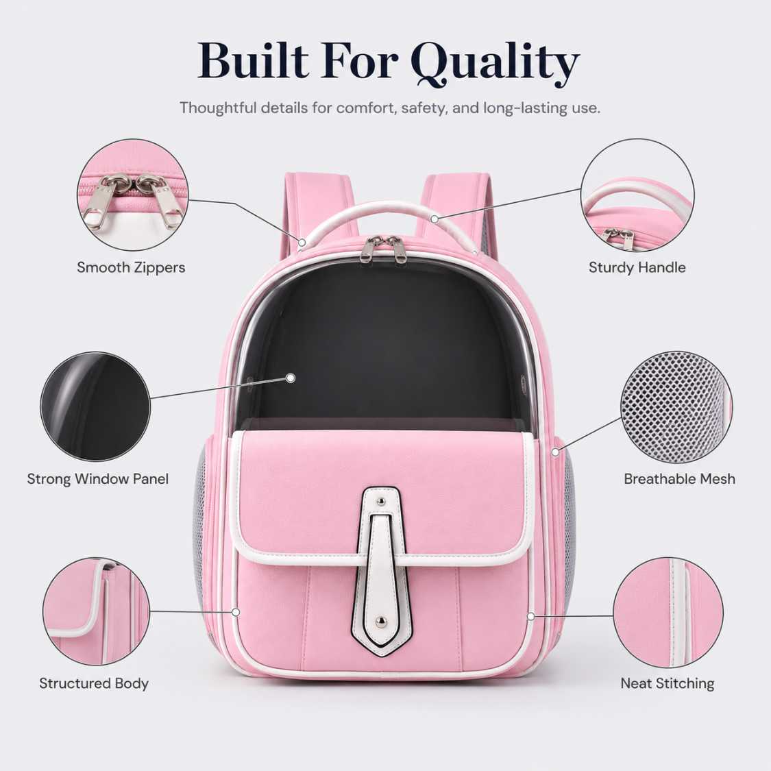 Breathable Pet Carrier Backpack With Front Pocket For Easy Travel