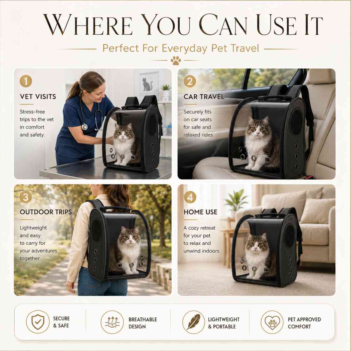 Pet Carrier Backpack With Clear Window & Air Vents