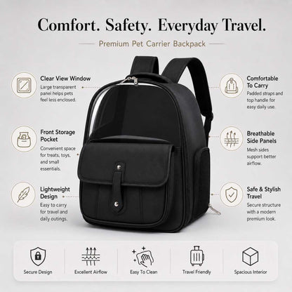 Stylish Pet Backpack Carrier With Mesh Sides & Storage Pocket