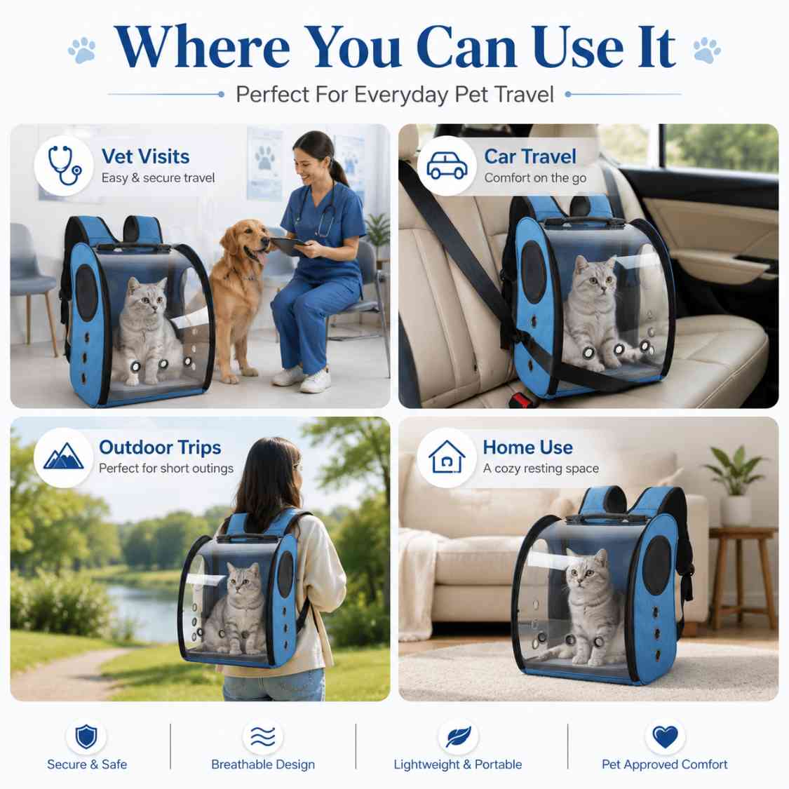 Transparent Pet Travel Backpack With Breathable Vents