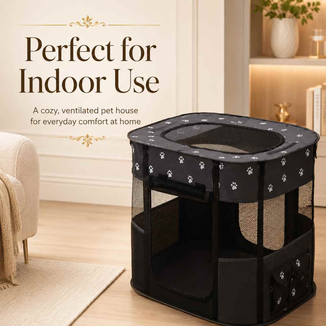 Foldable Pet Cage Tent With Breathable Mesh For Cats & Small Dogs