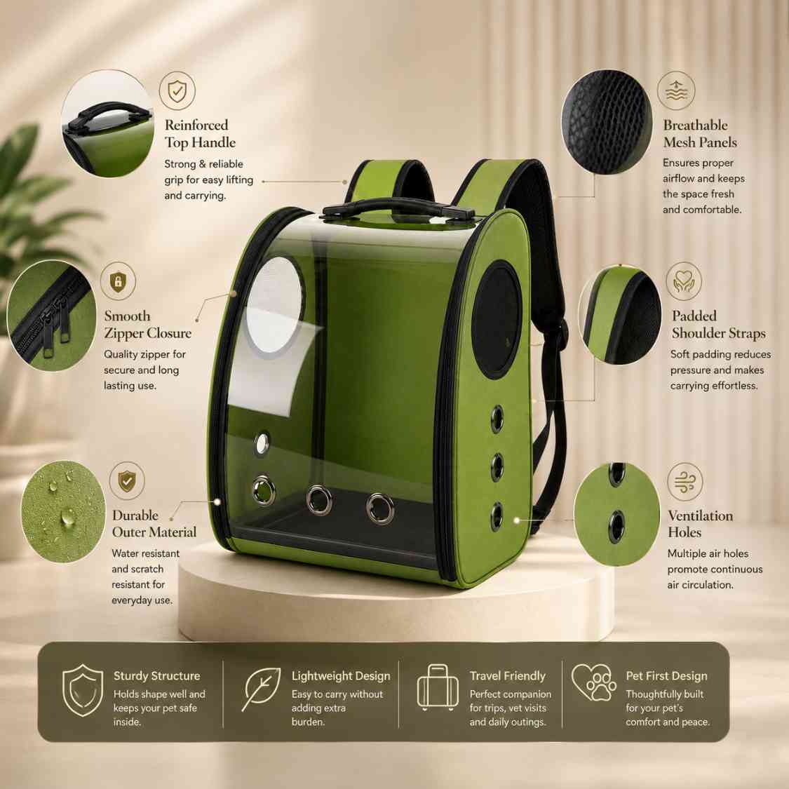 Pet Carrier Backpack With Transparent Window For Cats & Small Dogs