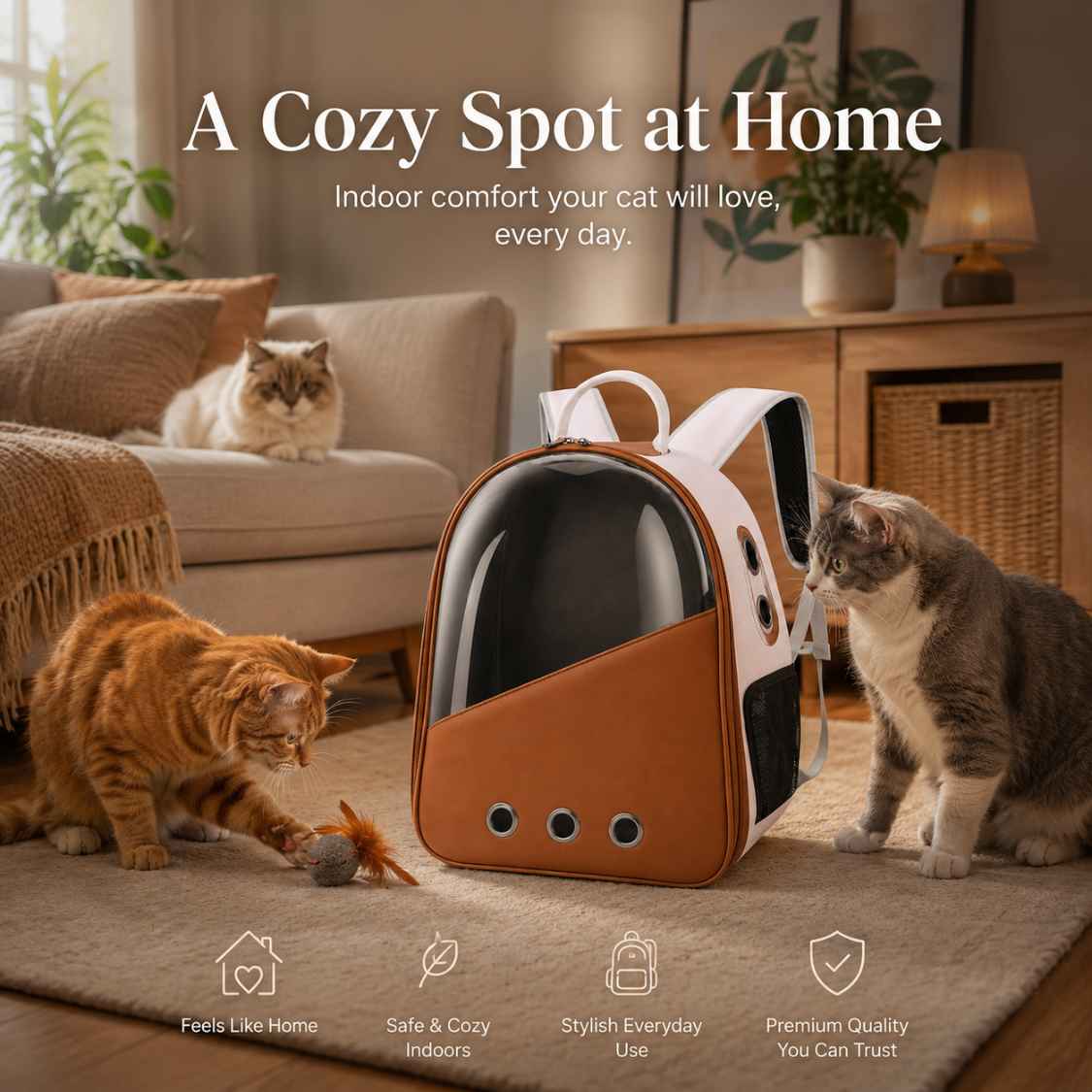 Stylish Cat Carrier Backpack Bag For Cats & Small Dogs