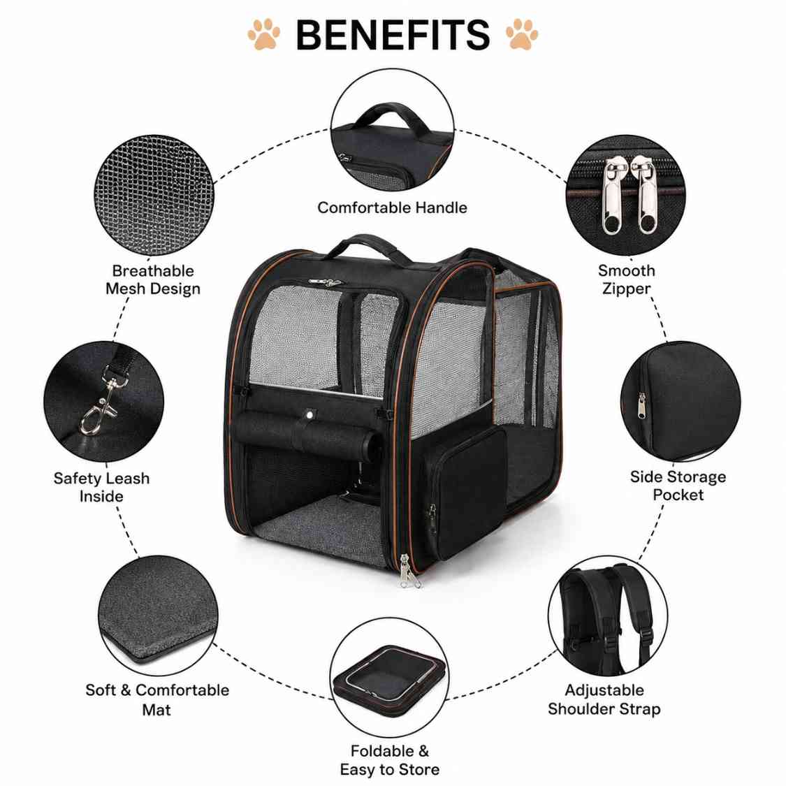 Expandable Pet Carrier Bag With Breathable Mesh Bag For Cats & Small Dogs
