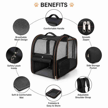 Expandable Pet Carrier Bag With Breathable Mesh Bag For Cats & Small Dogs