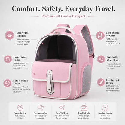 Breathable Pet Carrier Backpack With Front Pocket For Easy Travel