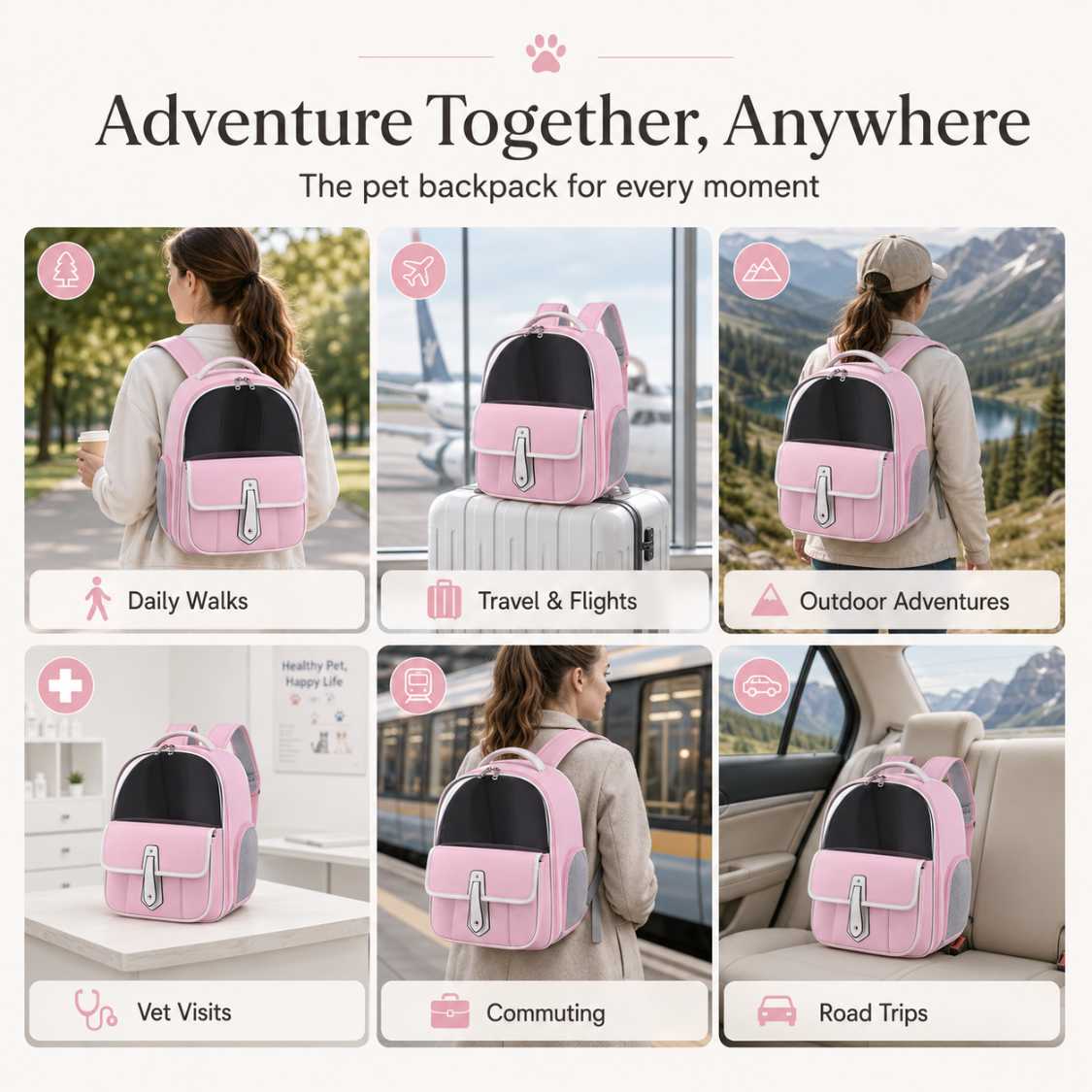 Breathable Pet Carrier Backpack With Front Pocket For Easy Travel