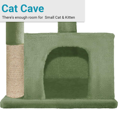 Condo Kitten Cat Tree - Plush Fur Fabric | Top Perch | Hanging Ball | Scratching Post (Condo 12x12 Inch) (Green )