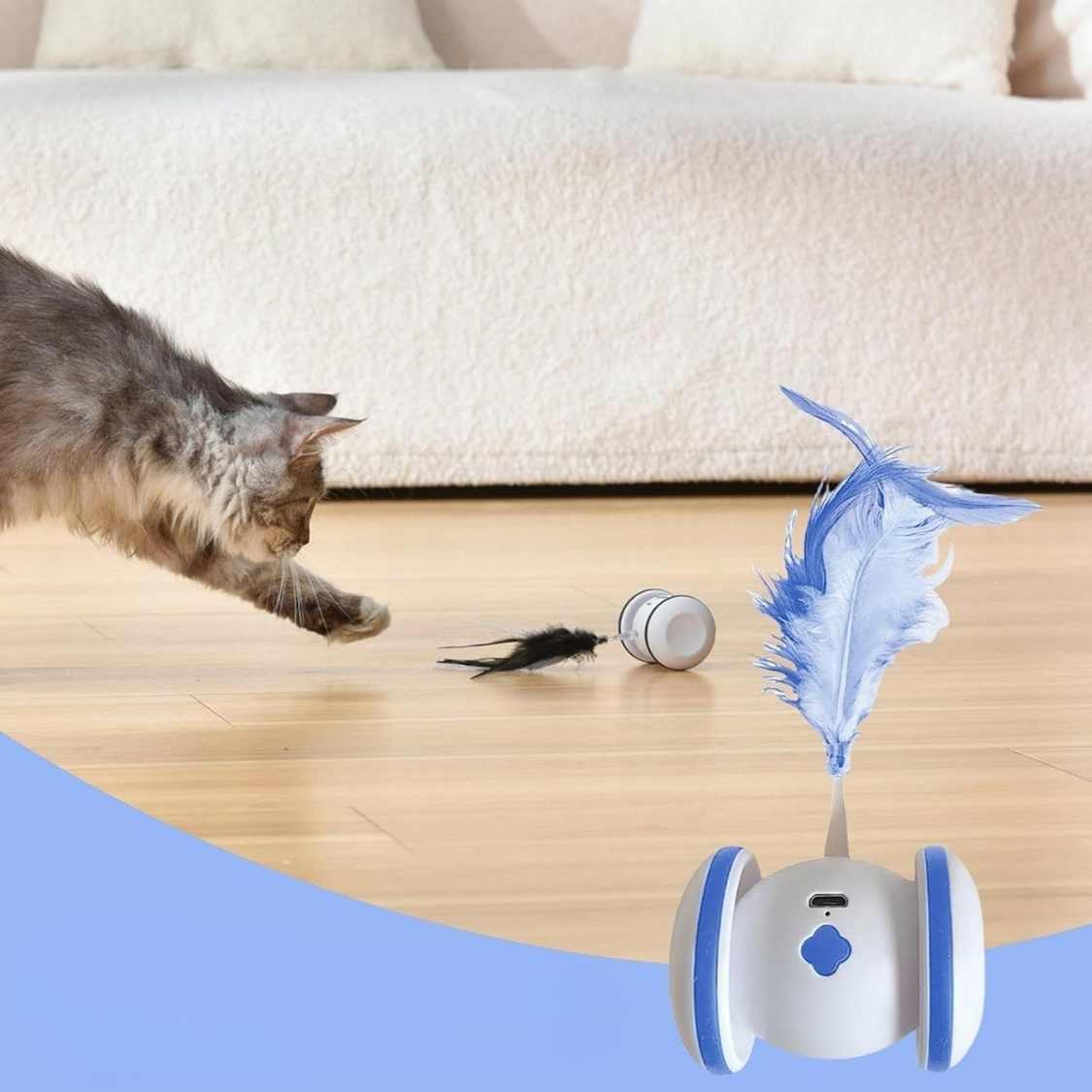 Interactive Rolling Cat Toy with Feather Teaser Automatic Motion Pet Toy