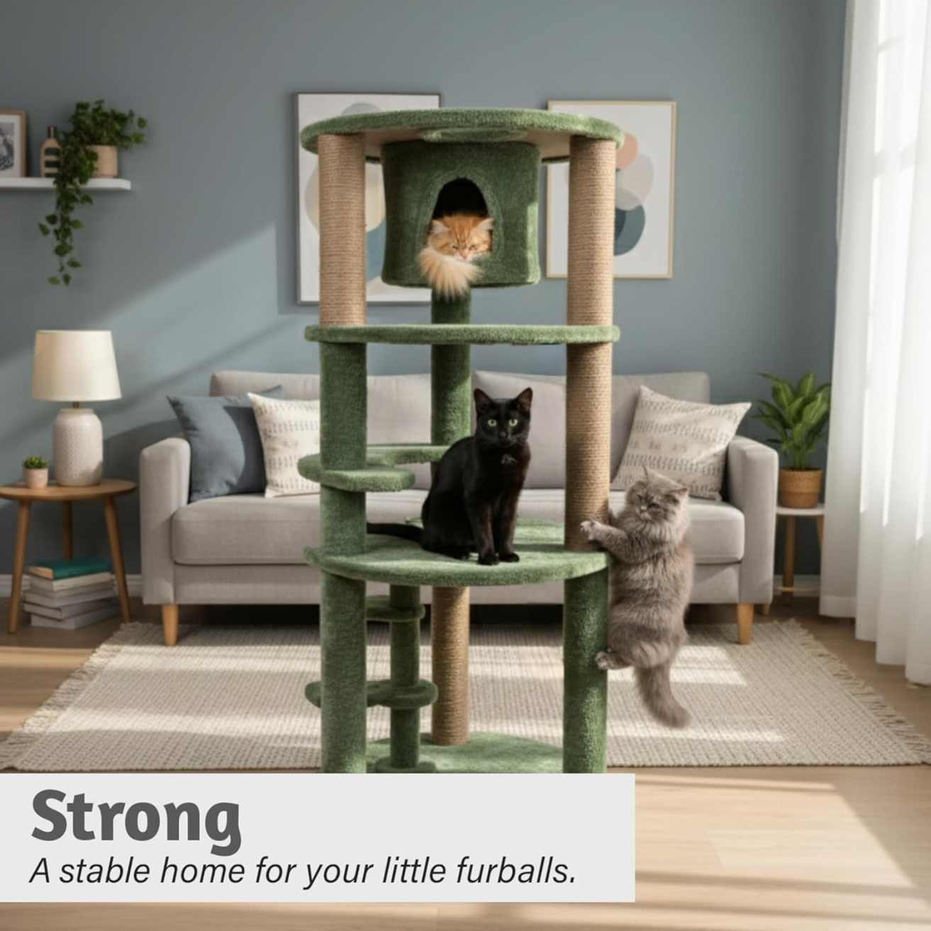 Multi-Level Cat Tree with Condo & Scratching Posts | Green