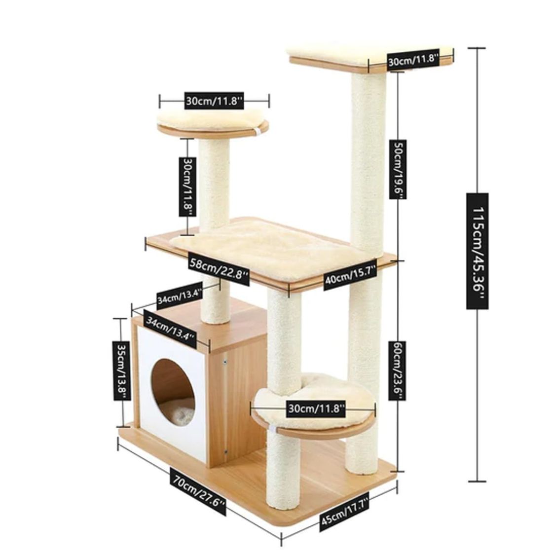Modern Wooden Cat Tree Tower for Indoor Cats with Scratching Posts & Cat Condo