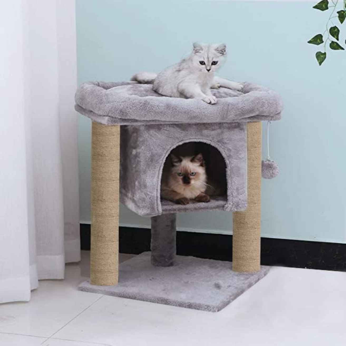 Kitten Cat Tree with Scratching Post, Condo & Hanging Ball | 23 Inch