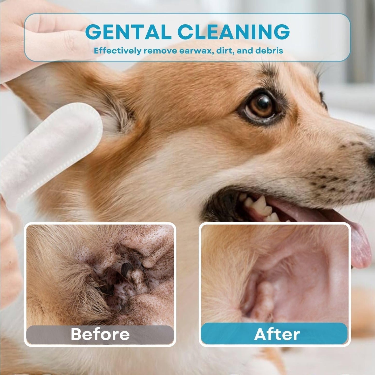 Pet Ear Cleaner Finger Wipes – 50pcs | Removes Earwax, Dirt & Mites for Dogs & Cats