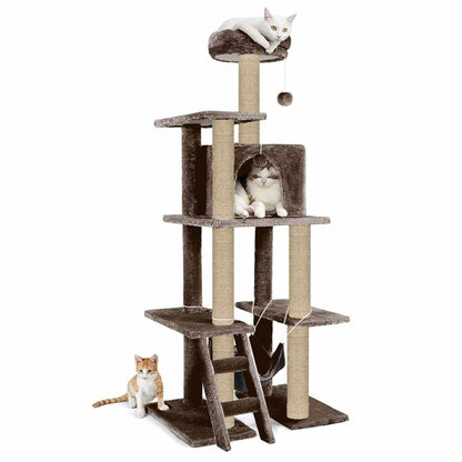 Multi-Storey Kitten Cat Tree | 60in Condo with Stairs, Hammock & Scratching Posts