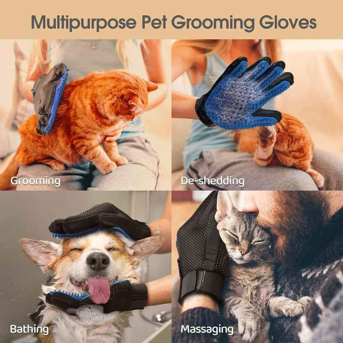Pet Hair Remover Gloves | Dog & Cat Shedding Gloves (1 Pair)