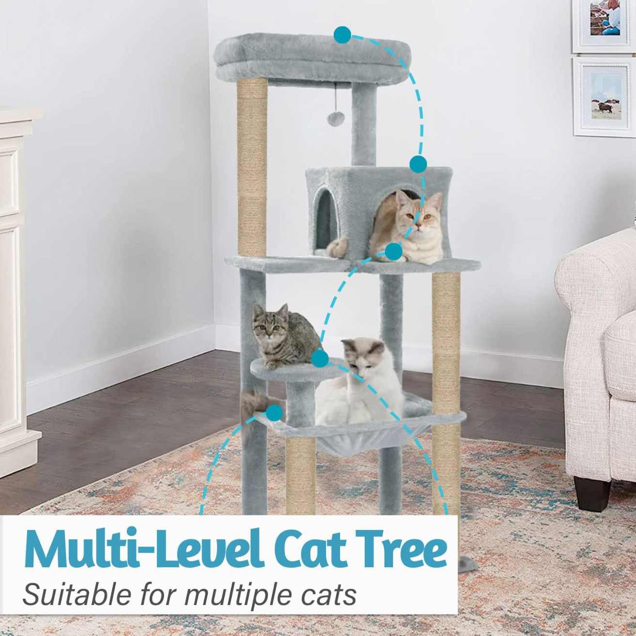 Grey Cat Tree Condo with Hammock