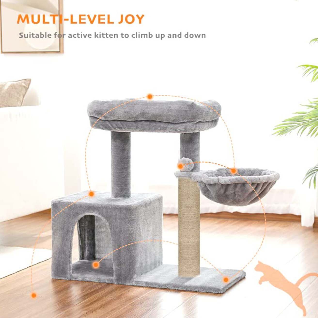 Cat Tree with Scratching Posts, Hammock and Perches(Grey)