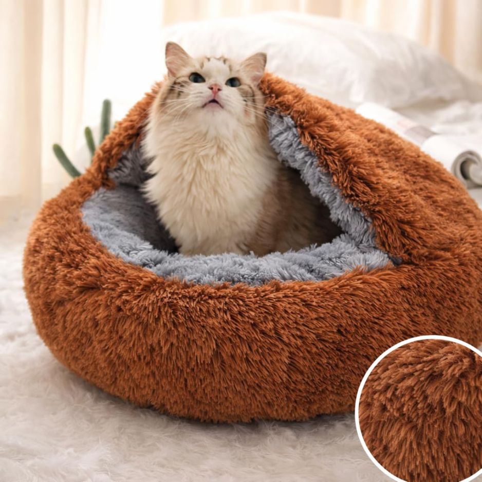 Ultra Soft Plush Round Pet Bed for Dogs & Cats – Warm Cozy Washable Bed with Anti-Slip Base