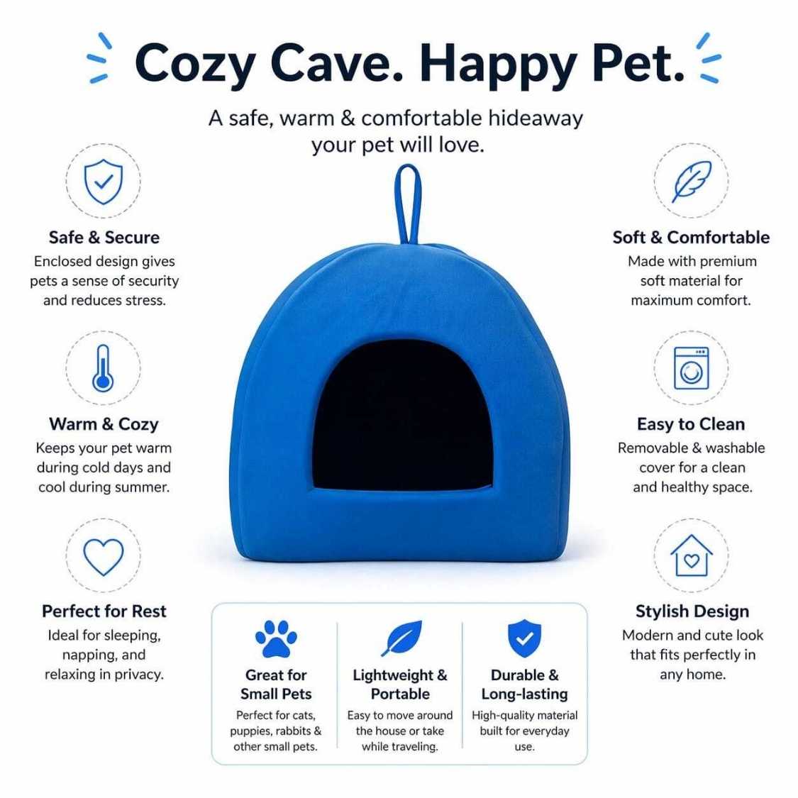 Pet House For Cats & Small Dogs | Foldable Soft Cave Bed Indoor