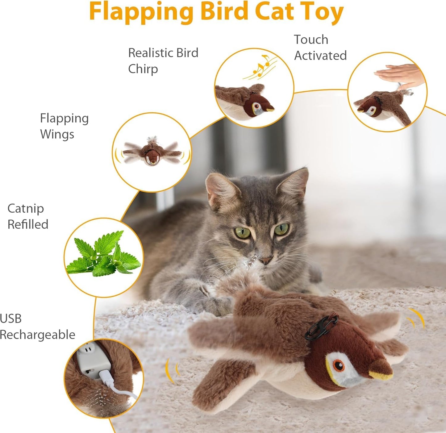 Rechargeable Chirping Flapping Bird Toy For Pets