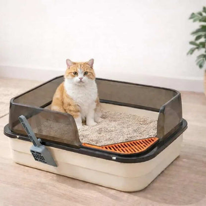 Large Cat Litter Box | High Wall Anti-Scatter Tray with Scoop