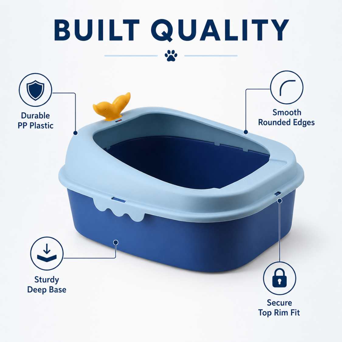 Open Cat Litter Box With High Rim | Anti Scatter Tray For Cats