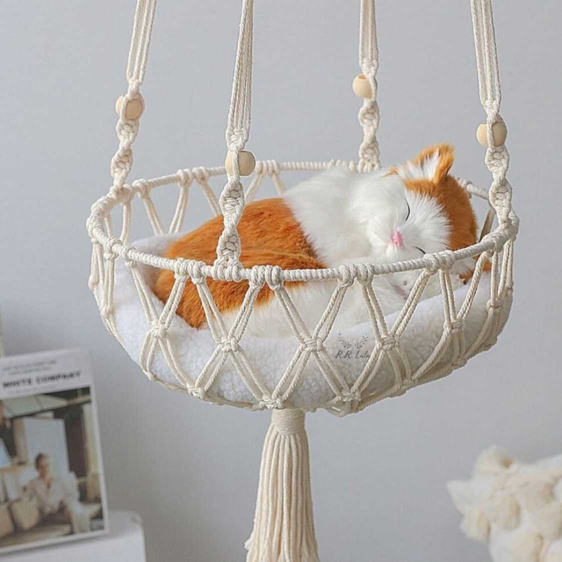 Handmade Macrame Cat Hammock | Space Saving Bed Without Pillow