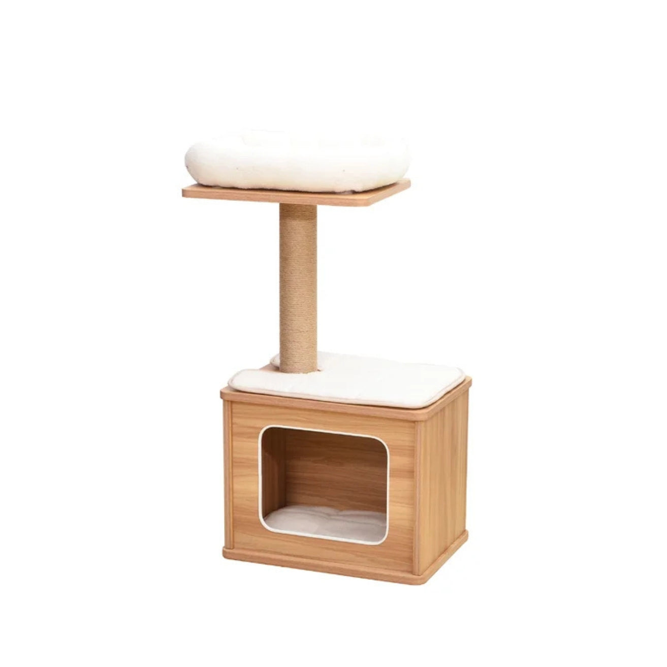 Small Wooden Cat Tree Condo with Scratching Post & Cozy Hideaway
