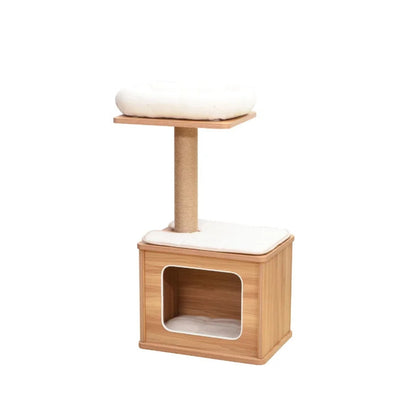 Small Wooden Cat Tree Condo with Scratching Post & Cozy Hideaway