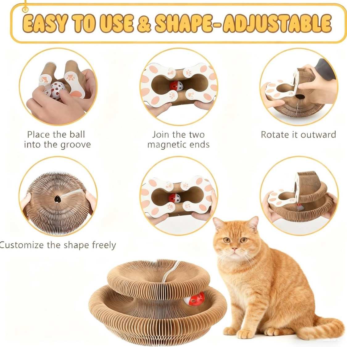 Reversible Cardboard Cat Scratcher with Ball Track | Cat Toy & Scratch Pad