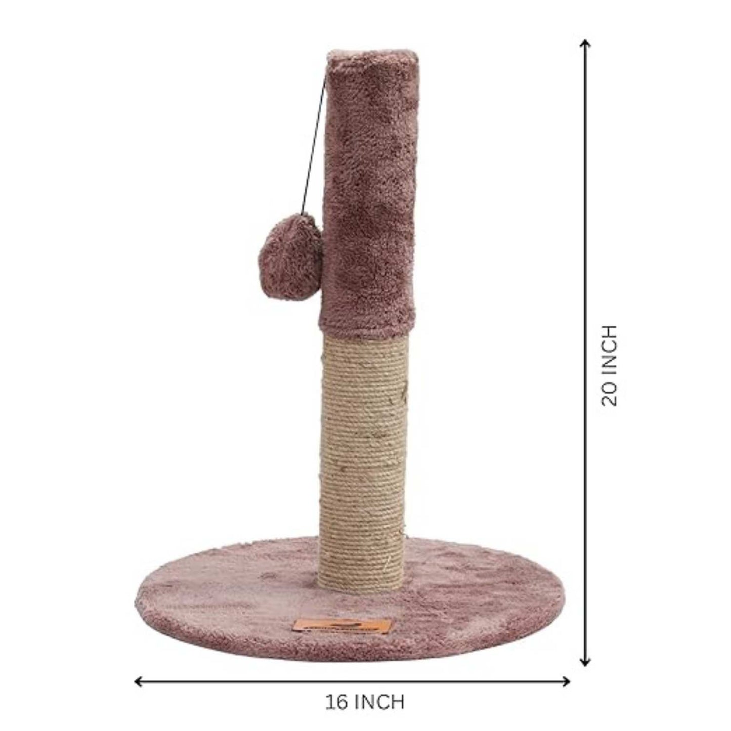Plush Fabric Cat Tree Scratcher, 20Inch Height, Modern Multi-Level Design, Pink Plush with Jute Rope Post (Brown)
