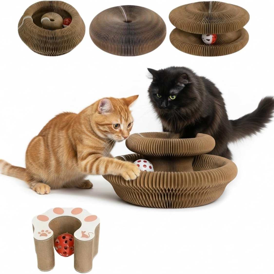 Reversible Cardboard Cat Scratcher with Ball Track | Cat Toy & Scratch Pad