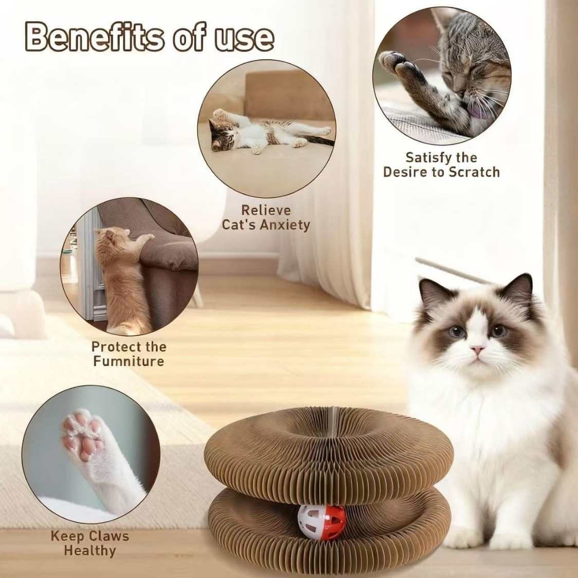 Reversible Cardboard Cat Scratcher with Ball Track | Cat Toy & Scratch Pad