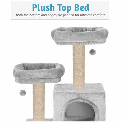 Multistory Fur Fabric Cat Tree for Kittens | 57 Inch (FURR-55)