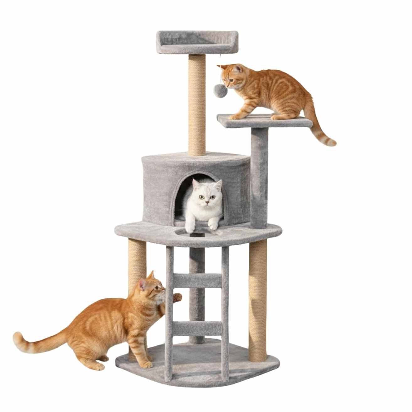 Multi-Level Cat Tree Tower | Green Plush Condo with Jute Posts & Perches