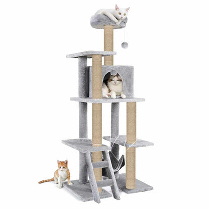Multi-Storey Kitten Cat Tree | 60in Condo with Stairs, Hammock & Scratching Posts