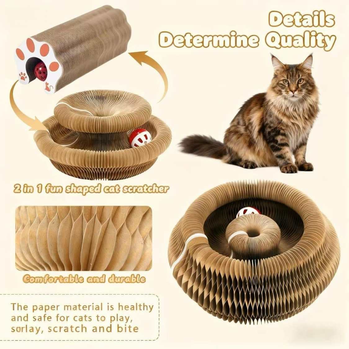 Reversible Cardboard Cat Scratcher with Ball Track | Cat Toy & Scratch Pad
