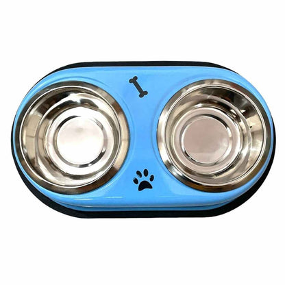 Stainless Steel Double Diner Dog & Cat Bowls with Anti Slip Base