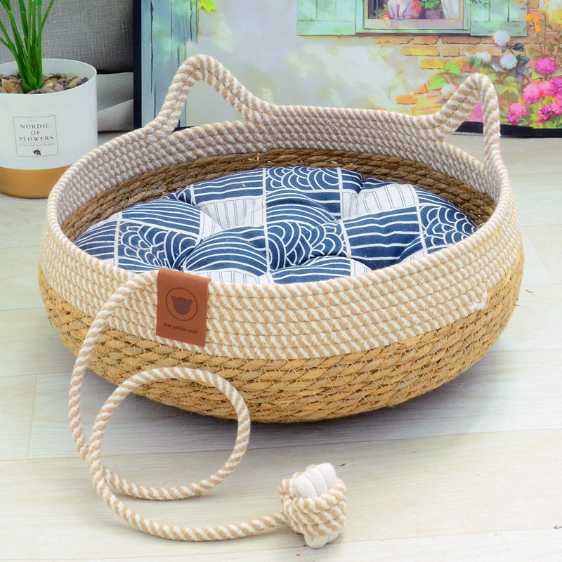 All Season Straw Cat Nest | Breathable Woven Pet Bed