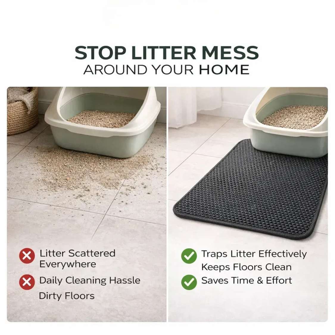 Double Layer Cat Litter Mat | Easy Clean Waterproof Litter Trapping Mat