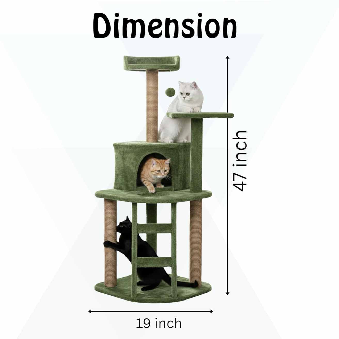 Multi-Level Cat Tree Tower | Green Plush Condo with Jute Posts & Perches