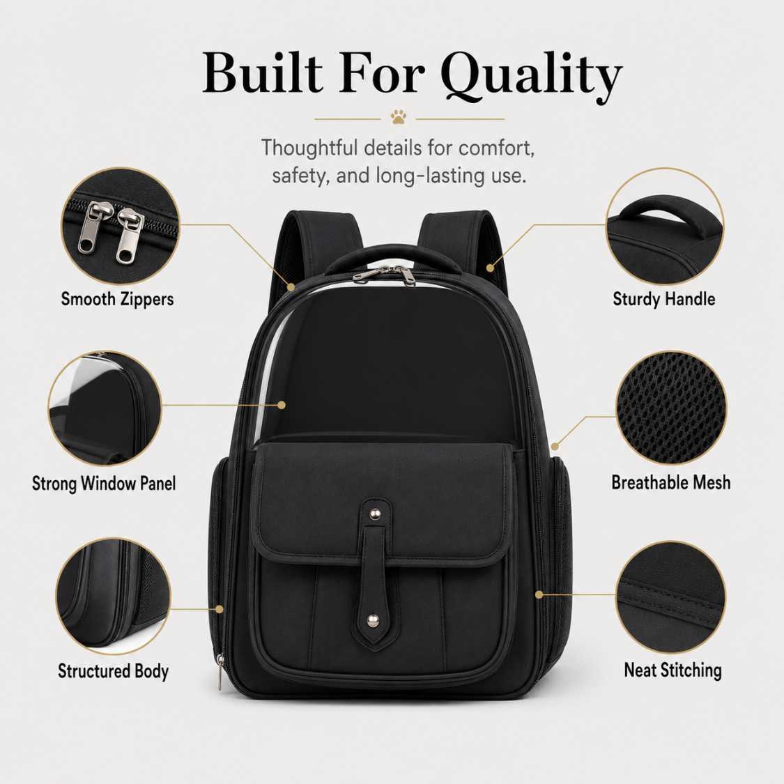 Stylish Pet Backpack Carrier With Mesh Sides & Storage Pocket