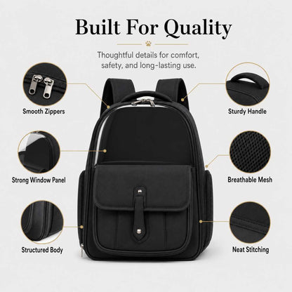 Stylish Pet Backpack Carrier With Mesh Sides & Storage Pocket