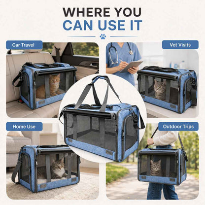 Foldable Cat Carrier Bag With Mesh Window For Travel