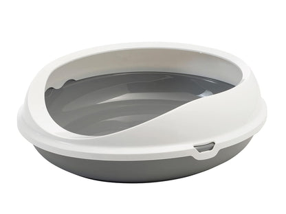 Figaro Oval Cat Litter Tray with Rim in Grey