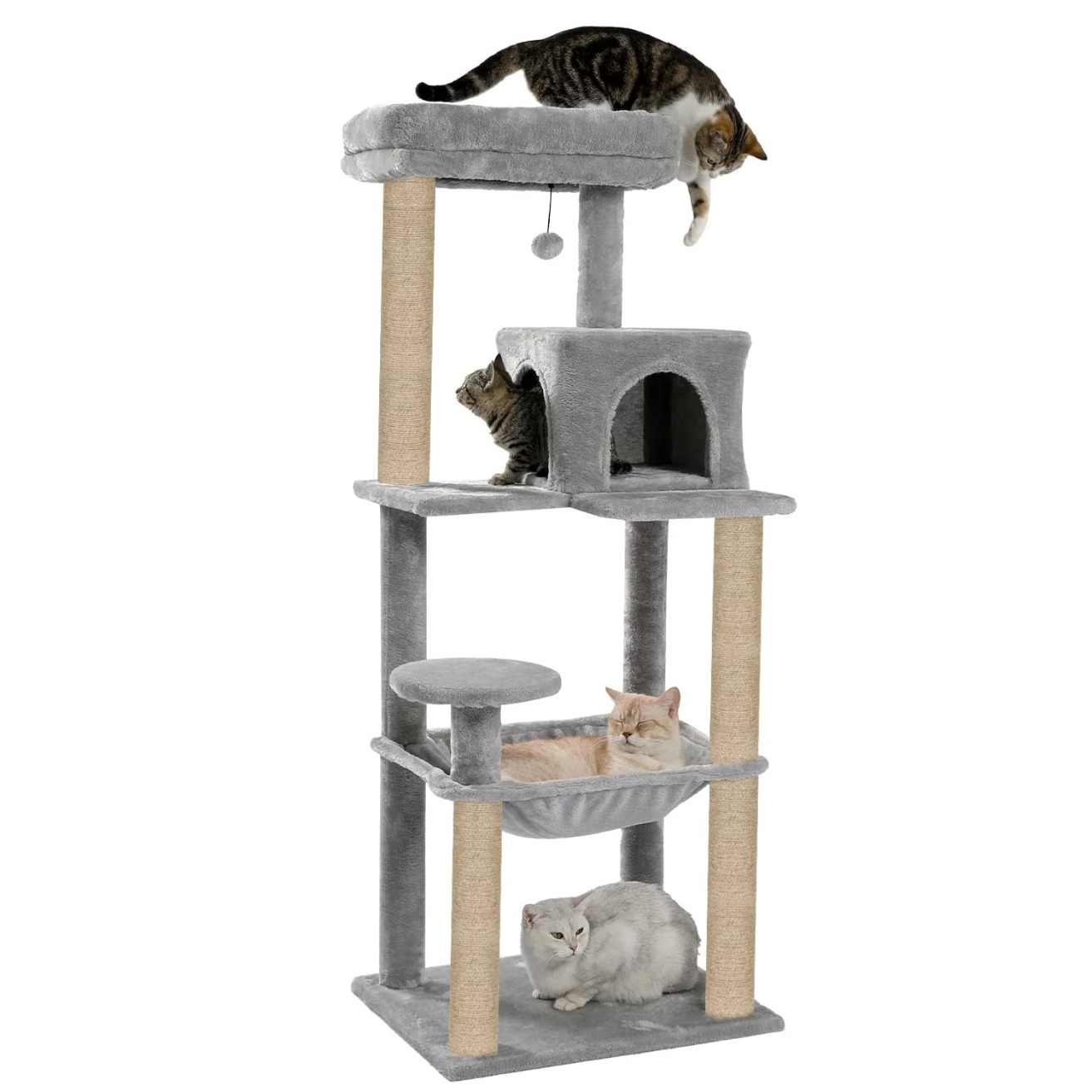 Grey Cat Tree Condo with Hammock