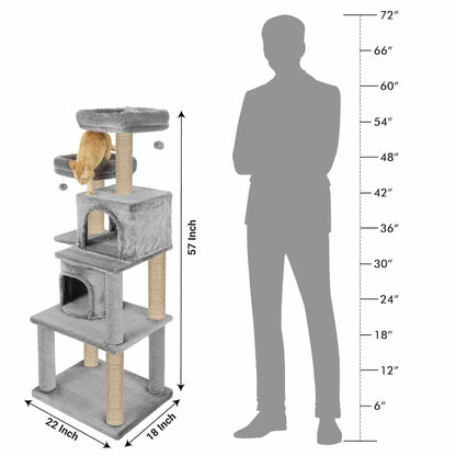 Multistory Fur Fabric Cat Tree for Kittens | 57 Inch (FURR-55)