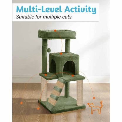Cat Kitten Tree with Scratching Post, Ladder & Hanging Toy | 39 Inch Green