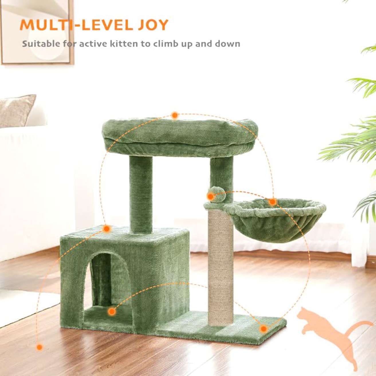 Cat Tree with Scratching Posts, Hammock and Perches(Green)